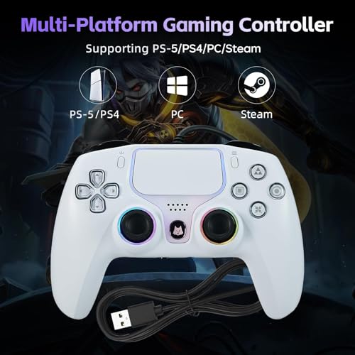 DOYO Wired PS5 Controller for PlayStation 5, PC, PS4, USB Gamepad Joystick for Windows 7/8/10, Laptop, Steam - Hall Effect Trigger, Dual Vibration, Turbo, 6 Axis Gyro Sensor, 3.5mm Audio Jack - color: White-Wried
