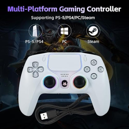 DOYO Wired PS5 Controller for PlayStation 5, PC, PS4, USB Gamepad Joystick for Windows 7/8/10, Laptop, Steam - Hall Effect Trigger, Dual Vibration, Turbo, 6 Axis Gyro Sensor, 3.5mm Audio Jack - color: White-Wried