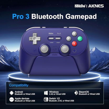 8BitDo Pro 3 Bluetooth Controller for Switch/Switch 2,Windows,TMR Joysticks | Programmable Pro Back Buttons&R4/L4 Bumpers,Hall/Tactile Triggers,Swappable ABXY Buttons,for Apple,SteamOS,Android, Purple - color: Purple