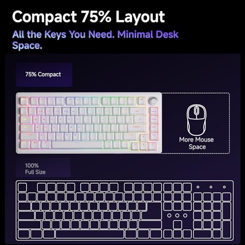 DIERYA DK81E 75% Mechanical Gaming Keyboard, Hot-Swappable, Wired, White | Gasket Mount, Pre-Lubed Linear Switches, 6-Layer Foam, Programmable, Volume Knob, RGB Backlight, Double-Shot Keycaps - color: White