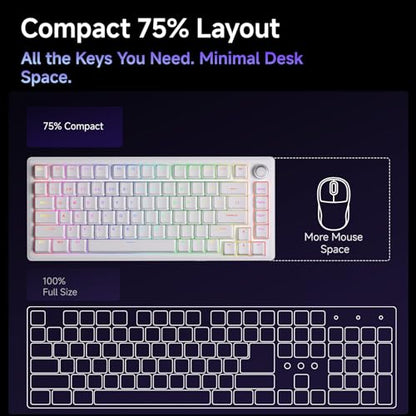 DIERYA DK81E 75% Mechanical Gaming Keyboard, Hot-Swappable, Wired, White | Gasket Mount, Pre-Lubed Linear Switches, 6-Layer Foam, Programmable, Volume Knob, RGB Backlight, Double-Shot Keycaps - color: White