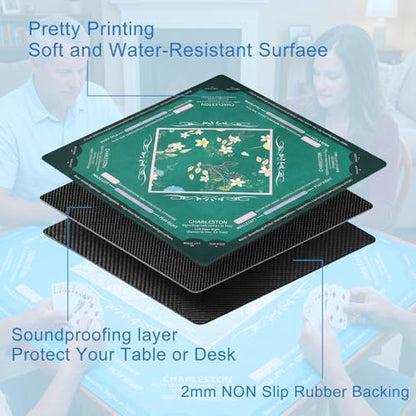 Mahjong Mat with Rules Velvet Bag No Creases Roll Shipped | 32.6"x32.6" Larger Non Slip Noise Reduction Mahjong Mat for Table with Game Mat for Mahjong Lover Player - color: Conifer