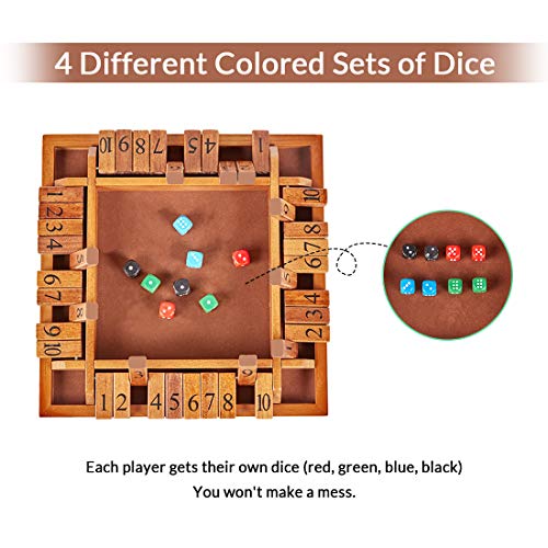 ApudArmis 4-Way Shut The Box, Large Wooden Board Game Set with Dice, 4 Ways Play Shut-The-Box for Teens Learning Addtion Adults Classroom Home Party Pub (12 in)