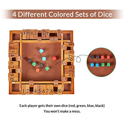 ApudArmis 4-Way Shut The Box, Large Wooden Board Game Set with Dice, 4 Ways Play Shut-The-Box for Teens Learning Addtion Adults Classroom Home Party Pub (12 in)