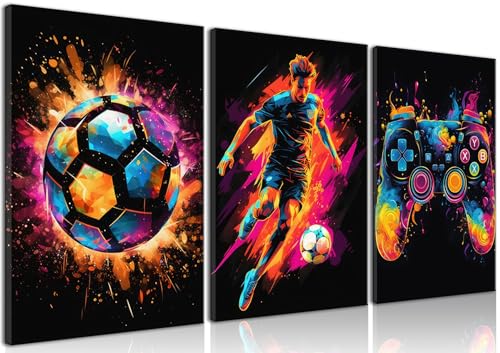 BGFCE Canvas Wall Art Poster Decor, Paintings Art Game Controller Color Splash Ink Canvas Painting, Posters for Room Aesthetic, Soccer Wall Art for Boys Room Decor 12x16 - Unframed Set of 3 - color: Color Football Game Posters, size: 16L" x 12W"