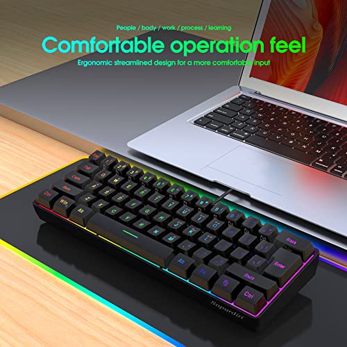 DGG K60 61 Keys RGB Backlit 60% Wired Gaming Keyboard, Ergonomic Waterproof Mini Compact 60 Percent Mechanical Feeling Keyboard, for PC Mac PS4 Xbox Gamer, Typist, Travel - color: Black