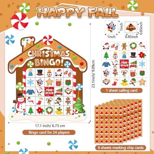 Blosssound Christmas Gingerbread Bingo Game – 24 Players Holiday Bingo Cards with Gingerbread House Theme, Winter Party Game for Family Classroom Activities Christmas Party Favors - style: Gingerbread