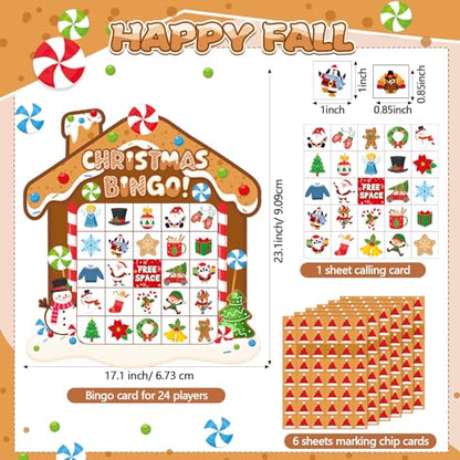 Blosssound Christmas Gingerbread Bingo Game – 24 Players Holiday Bingo Cards with Gingerbread House Theme, Winter Party Game for Family Classroom Activities Christmas Party Favors - style: Gingerbread