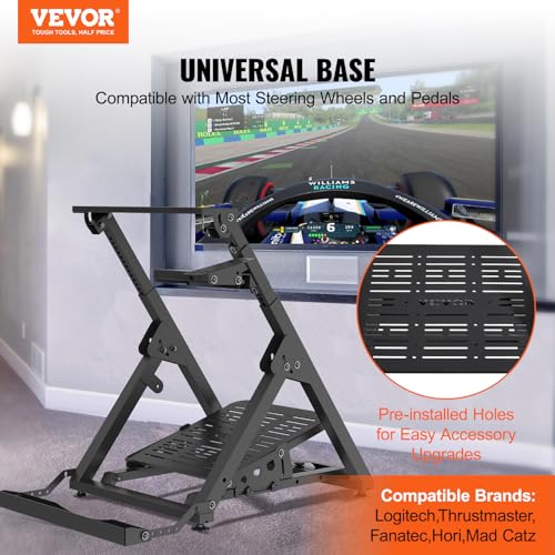 VEVOR Foldable Racing Steering Wheel Stand, Height Adjustable Universal Base Compatible with Logitech & Thrustmaster Racing Wheel and Pedal, Movable Wheels Heavy-duty Frame Standard GT/Formula Seating - size: Square pipe