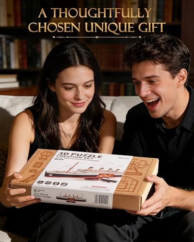 Rolife 3D Wooden Puzzles for Adults with LED Lights, 433 Pieces 19.5" Titanic Model Ship Kits for Adults, DIY Craft for Home Decor & Unique Birthday Valentine's Day Gift