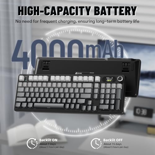 MAMBASNAKE Attack Shark X98 Pro Wireless Mechanical Keyboard with Screen & Knob,2.4G/USB-C/BT5.0 Gasket Hot Swappable Creamy Keyboard102 Keys, Web Driver RGB Gaming Keyboard for PC/Mac/PS4/Xbox - color: Black