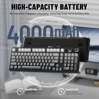 MAMBASNAKE Attack Shark X98 Pro Wireless Mechanical Keyboard with Screen & Knob,2.4G/USB-C/BT5.0 Gasket Hot Swappable Creamy Keyboard102 Keys, Web Driver RGB Gaming Keyboard for PC/Mac/PS4/Xbox - color: Black