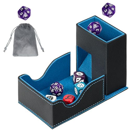 Dice Roller Tower, Magnetic Dice Tray for Rolling, Foldable Leather Dice Organizer Tower Fits for Dungeons & Dragons, MTG DM and Player, Black & Blue - color: Black & Blue, style: Style A