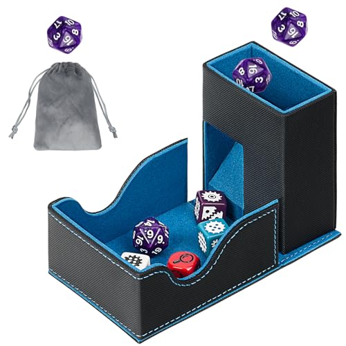Dice Roller Tower, Magnetic Dice Tray for Rolling, Foldable Leather Dice Organizer Tower Fits for Dungeons & Dragons, MTG DM and Player, Black & Blue - color: Black & Blue, style: Style A