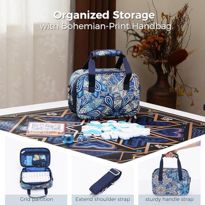 American Mahjong Tile Set with Printed Handbag, 166 Premium Blue Tile and Accessories, Portable and Stylish Mahjong Set, Mahjong Game Set for Travel, Gifts（Blue, No Racks） - color: Blue