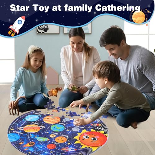 Civaner 70 Pieces Floor Puzzles Round Large Puzzles for Kids Ages 3-5 5-8 Jumbo Jigsaw Puzzle Educational Gifts for Toddlers Girls Boys Baby Shower Holiday Birthday(Solar System) - style: Solar System
