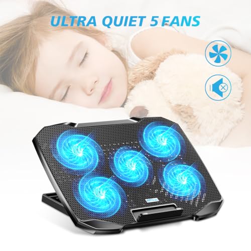 AIMIUZI Laptop Cooling Pad Laptop Cooler Stand, Laptop Fan Cooling Pad for 12-15.6 Inch Laptop Notebooks, 5 Quiet Fans, 5 Angle Adjustable Laptop Cooling Stand (Black) - color: Blue