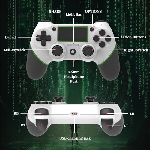 LZXWAWA Controller Compatible with PS4 Console,Wireless Controller for Ps4 Controller/Pro/Slim/PC Windows,with Built-in Speaker/Touchpad/Six-axis Motion Control/Vibration/Charging Cable,White - color: White Green