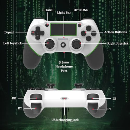LZXWAWA Controller Compatible with PS4 Console,Wireless Controller for Ps4 Controller/Pro/Slim/PC Windows,with Built-in Speaker/Touchpad/Six-axis Motion Control/Vibration/Charging Cable,White - color: White Green