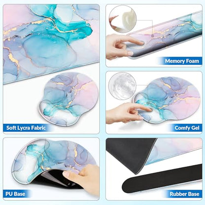 Desk Mat Set Keyboard and Mouse Pad with Wrist Rest Support | Ergonomic,Pain Relief, 4-in-1 Large Big Mousepad Computer Mats,Desk Pad Matt Mats for Desktop Home & Office - color: Q-Marble 1