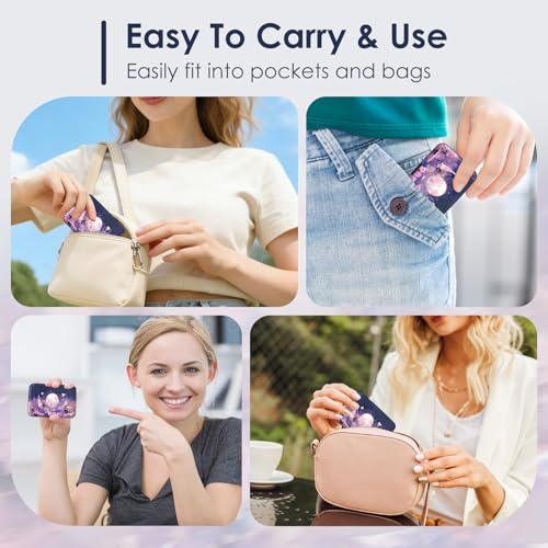 Mini Credit Card Holder for Women Men, RFID Blocking Slim Metal Card Case ID Case Business Travel Hard Wallet, Purple Flowers Moon - color: Purple Flowers Moon