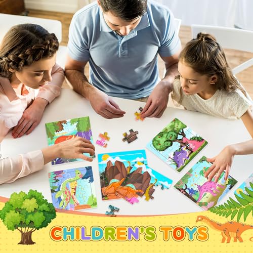 SANNIX 12 Pack Dinosaur Wooden Jigsaw Puzzles with Organize Bags, Dinosaurs | Animals Toddlers Puzzles for Kids Ages 3 4 5, Party Favors Educational Learning Travel Toys for Boys Girls - style: Dinosaurs