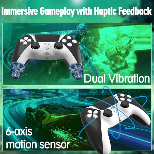 Upgrade for PS4 Controller, Wireless Control for PlayStation 4 Slim Pro PC Steam with 1200mAh, Remote with Dual Vibration Motion Sensor Map Button Turbo Shock ALPS Joystick