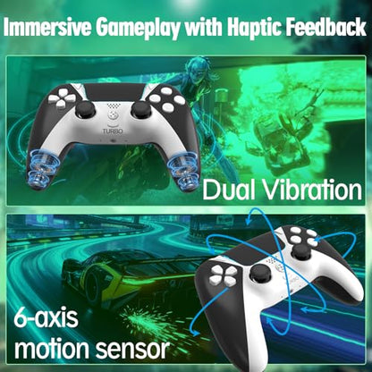 Upgrade for PS4 Controller, Wireless Control for PlayStation 4 Slim Pro PC Steam with 1200mAh, Remote with Dual Vibration Motion Sensor Map Button Turbo Shock ALPS Joystick