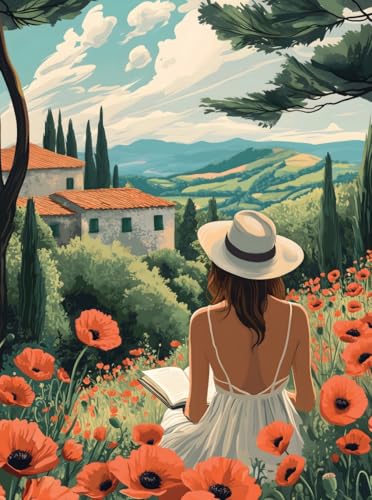 Puzzle for Adults 1000 Pieces, Art Jigsaw Puzzles, Colorfull Landscape Puzzles Girl in The Poppy Field, Mate Finish, Poster Included 1000 piece Puzzle for Adults. - color: Girl in the Poppy Field