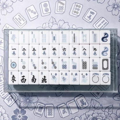 Soulchen 160 Chinoiserie Blue Porcelain American Mahjong Tile Set with Acrylic Storage Box & Dice 1.2" 3D Engraved Tiles for Adults Friends Family Game Night Mahjong Travel Size Chinese Game Gifts - style: Chinoiserie