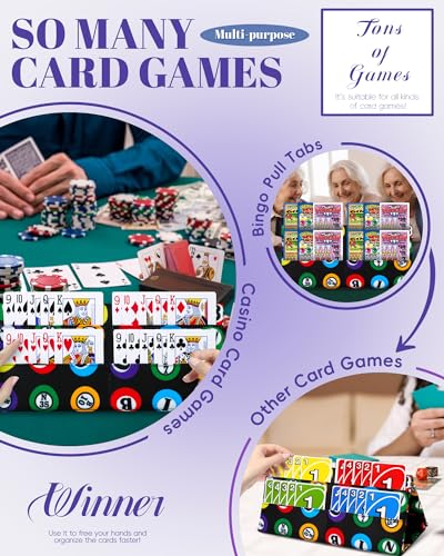 Card Holder for Canasta, Poker, Bridge & Casino Games - Bingo Pull Tabs & Gambling Tickets - Card Game Player Gifts for Adults & Seniors - color: Black, style: Bingo Theme
