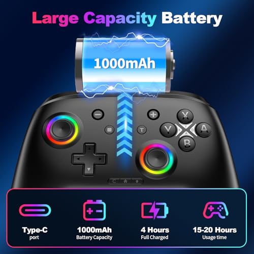 Wireless Switch 2 Controller with Wake-up/C-Key, For Switch 2/1/Lite/OLED/PC/iPad/iPhone/Mac/Android/Steam/TV,Bluetooth Game Controller with Macro/Turbo/Hall Effect Joystick/1000mAh Battery/Vibration/Motion Control