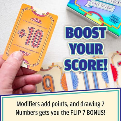 USAOPOLY Flip 7, The Ultimate Blend of Press Your Luck & Strategy, Fast-Paced Addictive Card Game,Quick to Learn & Easy to Teach,Perfect for Game Nights, 3+ Players, Ages 8 & Up, 20 Minutes Play Time