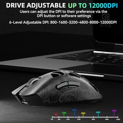 Aula SC620 Wireless Gaming Mouse, Tri-Mode 2.4GHz/USB-C/BT5.3 Computer Mouse with 12000 DPI, Programmable Macro Gamer Mouse with Rapid Fire Key, RGB Light Gaming Mice for PC/Laptop/Mac - color: Line Black