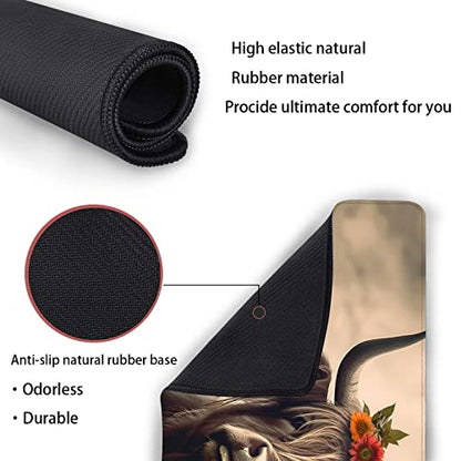 Desk Mat,Highland Cow Gaming Mouse Pad,XXL Extended Mouse Pad Mat for Office,Computer,Keyboard with Non-Slip Base Stitched Eges Mousepad 35''×15.7''×0.12'' - color: Highland Cow