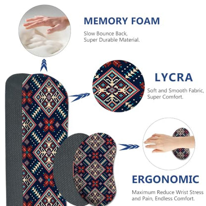 AIMSA Desk Mat Set Bohemian, Large Mouse Pad + Mouse Wrist Rest + Keyboard Wrist Support + Coaster, Navy Blue Gaming Mouse Pad Combo for Home Office - color: Bohemian Navy Blue
