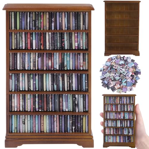 Mini Bookshelf with 180pcs Mini Books Miniature Anxiety Bookshelf Ornament | Tiny Small Bookshelf Dollhouse Decor Shake Away Your Anxiety for Book Lovers Gift Home Room Office - style: Mini Books with Bookshelf