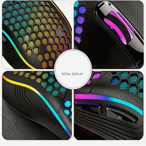 Wired RGB Gaming Mouse, Honeycomb Lightweight Ergonomic for PC Gamers - color: Black, size: Upgraded - Black