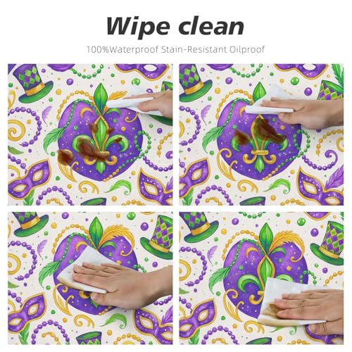 Famame Mardi Gras Carnival Hats Round Fitted Tablecloth with Elastic Protector Table Kitchen Dinner Waterproof Oil-Proof Table Covers Fits 40"-44", Small - color: Mardi Gras Carnival Hats, size: Small (40"-44")