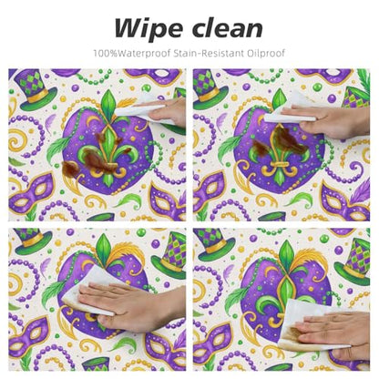 Famame Mardi Gras Carnival Hats Round Fitted Tablecloth with Elastic Protector Table Kitchen Dinner Waterproof Oil-Proof Table Covers Fits 40"-44", Small - color: Mardi Gras Carnival Hats, size: Small (40"-44")