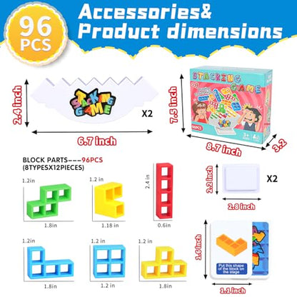 BBnote 96PCS Stack Game for Adult & Kids, Tetra Board Tower Games for Family Travel Party, 4 Players Balance Stacking Toy, Team Toys Building Block - size: 96PCS- 2 Base