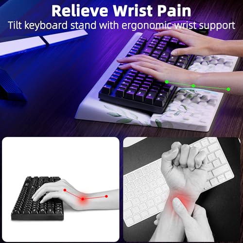 Ospelelf Keyboard Wrist Rest Pad Comfy Ergonomic Keyboard Stand Holder Office Desk Accessories Work from Home Essentials Green Leaves Pattern - color: Green Leaves