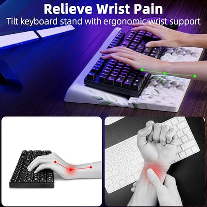 Ospelelf Keyboard Wrist Rest Pad Comfy Ergonomic Keyboard Stand Holder Office Desk Accessories Work from Home Essentials Green Leaves Pattern - color: Green Leaves