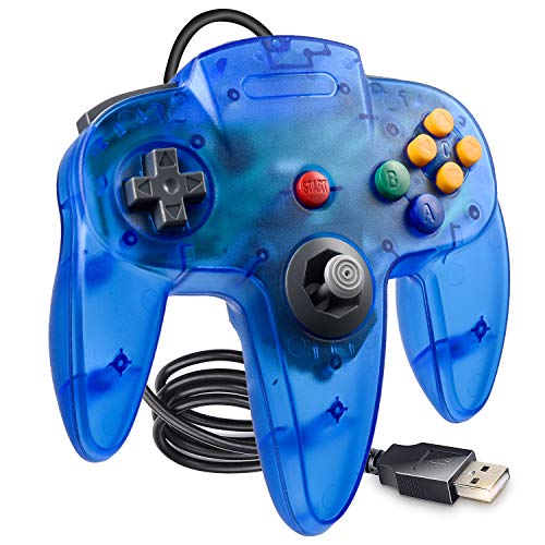 KIWITATA Classic N64 USB Controller for PC, Wired N64 Remote Game Pad Joypad Controller for Windows 7 8 11 & MAC & Raspberry Pi - color: blue