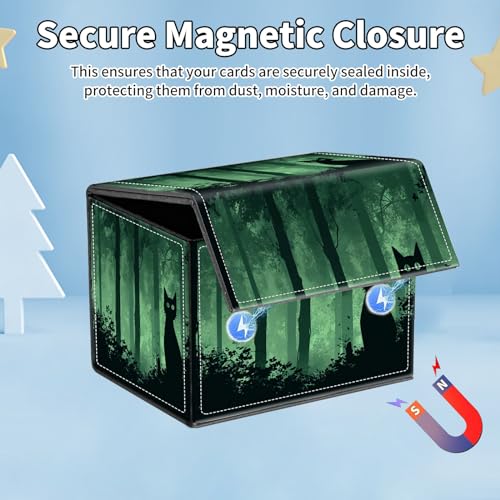 for MTG Commander Deck Box,Card Deck Box for Trading Yugioh MTG,Fits 100 Double Sleeved Cards,PU Leather Strong Magnet Case for Magic Commander TCG CCG,Black Green Cat - color: Black Green Cat