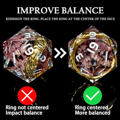 Magic Golden Ring DND Dice Set Sharp Edge Resin Dice with Case, Pink Flower Lord D and D Dice for use with D&D RPG Role Playing Games, Polyhedral Dice Set D20 D12 D10 D8 D6 - color: Ring-flower-1