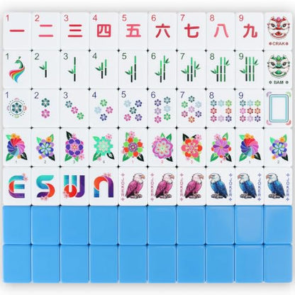 Mahjong Tile Set - 168 Engraved American Mah jongg Tiles Game Sets - Blue Complete Cute Mah Jong, Beautiful Pretty 1.2” Majong Only, 3D Carving Mahjongg with Bag and Dice Accessories (Blue) - color: Blue