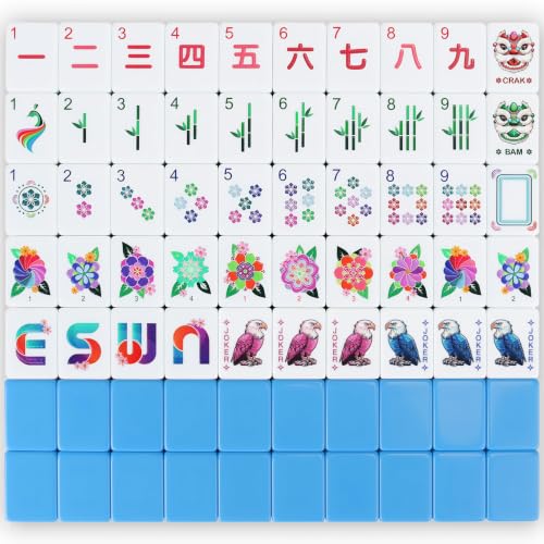 Mahjong Tile Set - 168 Engraved American Mah jongg Tiles Game Sets - Blue Complete Cute Mah Jong, Beautiful Pretty 1.2” Majong Only, 3D Carving Mahjongg with Bag and Dice Accessories (Blue) - color: Blue