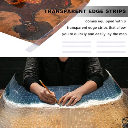 DND Map 32 Terrain 24” x 36",17” x 17",13” x 17" | Double Sidedv Grids Dry Erase Battle Mats for Dungeons & Dragons Game with Dice Set,Clips,Eraser,Markers