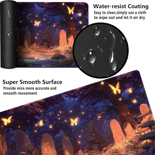 MTG Playmat 24x14 Inch | Optional Game Zone Layout | Non-Slip Rubber Base | Stitched Edges | Includes Free Storage Bag | for TCG, Board Games, and Desk Use(Faegraves,Without Zone) - color: Faegraves, style: Without zone